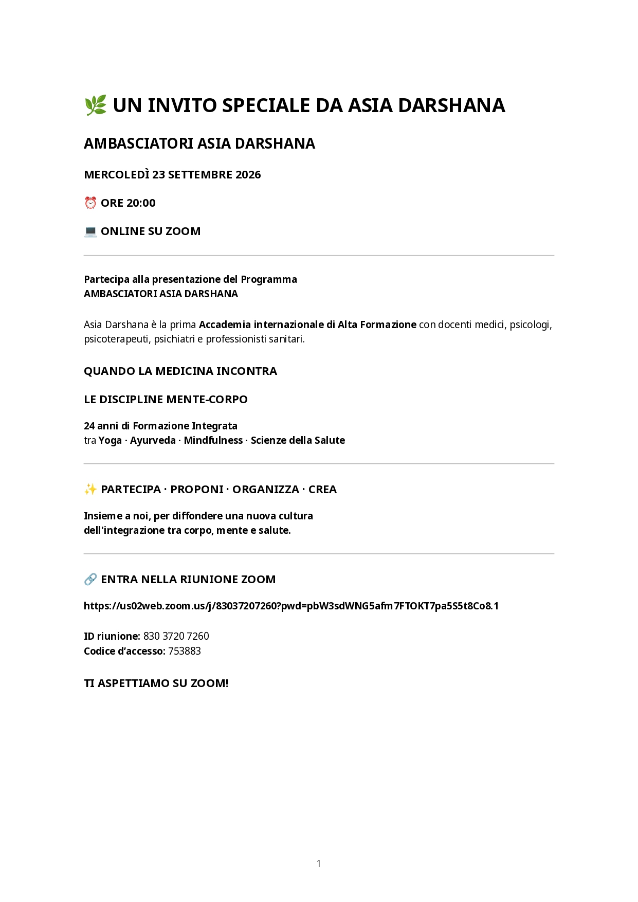 Scopri di più sull'articolo Presentazione del programma Ambasciatori Asia Darshana – con il riconoscimento dell’ONU